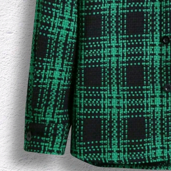 NEW! Heavy knit textured fabric plaid shacket GREEN SIZE LARGE - Picture 3 of 3